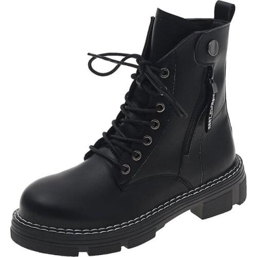 New Nice autumn and winter womens boots British style Vogue retro round head thick heel wild Martin boots