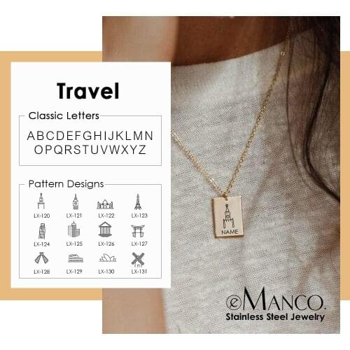 EManco 316L Stainless Steel Travel style Necklace For Girls Square Pendant Gold Jewelry For Women Gestures Necklace Jewelry Gif