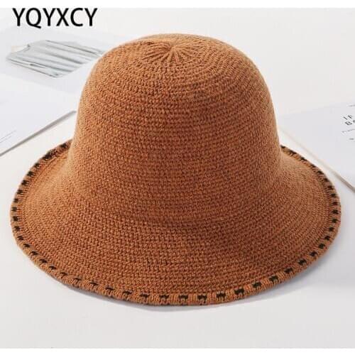 YQYXCY Bucket Hat Winter Hats For Women Korean Fisherman Cap Knitted Hat Female Yellow Gorras Warm Fashion Casual Panama Cap
