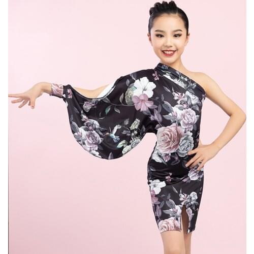 Latin Dance Dress Girls Performance Costume One-Sleeve Slit Wrap Dress Prom Latin Competition Wear Samba Salsa Dresses DNV15026