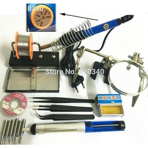 Thermostatic 60W Electric Soldering iron 220V Solder Station With Iron Stand Solder Wire tweezers magnifier Welding Repair Tool