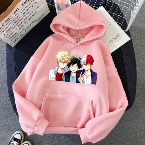 My hero academia Hoodie Pink Midoriya Izuku Hoodies unisex Aesthetic unisex Harajuku Graphic Plus Fleece Womens White Pullover