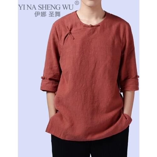 Traditional Style Chinese Clothing for Men Kimono Cotton Linen Mandarin Collar Shirt Tang Men Loose Retro Martial Tai Chi Outfit