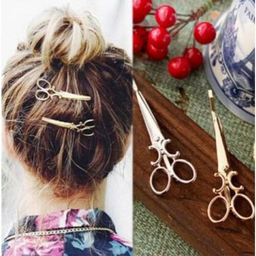 2pcs Fashion Women Chic Golden Silvery Scissors Shape Hair Clip Hair Pin Headwear Girls Personalized Hair Clips Hair Accessories