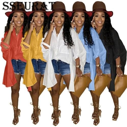 SSEURAT Women Shirts Tops Solid Full Batwing Sleeve Turn-down Single Breasted Loose Shirts Fashion Clothing Autumn 2021