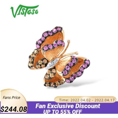 VISTOSO Gold Pendant For Women Genuine 14K 585 Rose Gold Sparkling Diamond Color Sapphire Delicate Necklace Pendant Fine Jewelry