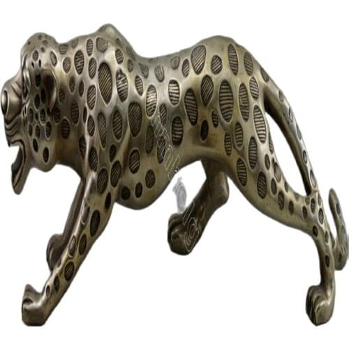 20 inch Collectible Decor Old Handwork Silver Plate Copper Carved Leopard Statue
