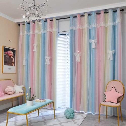 2021 New Curtains for Living Modern Simple Double Princess Wind Starry Sky Girl Childrens Room Curtains Dining Room Bedroom