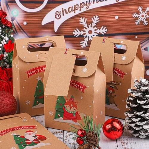 24 Pieces Christmas Party Gift Boxes Bags Xmas Party Candy Bag Kraft Paper Boxes For Xmas Decoration Supplies