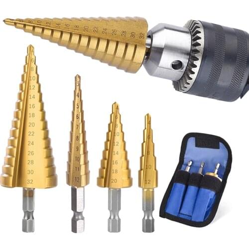3Pcs/set 3-12mm 4-12mm 4-20mm HSS Straight Groove Step Drill Bit Titanium Coated Wood Metal Hole Cutter Core Drilling Tools Set