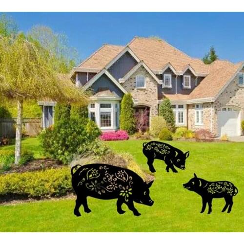 3 PCS Garden Decoration Outdoor Lawn Statues Black Acrylic Pig Yard Art Silhouette Decor Garden Backyard Lawn Stakes