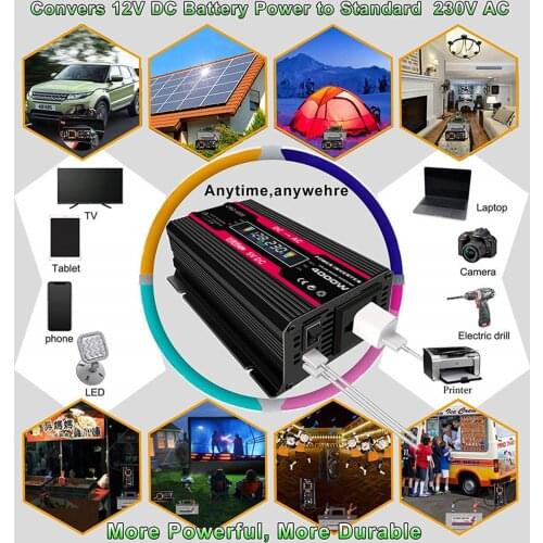 300W DC 12V 110V/220V Inverter with 4.2A USB Charging Ports Power Converter & 2 AC Outlets Battery Clip Charger, Car Adapter