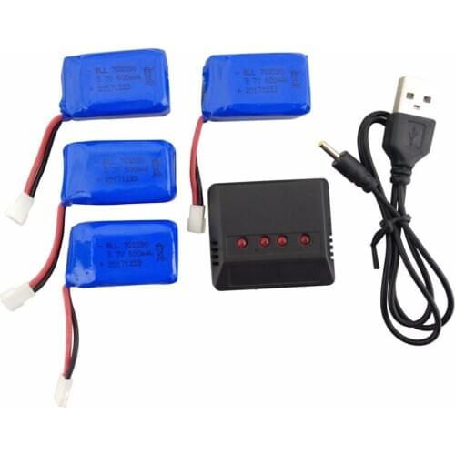 4PCS 3.7V 600mAh Battery With 4 in 1 USB Charger For SYMA X9 Quadcopter Spare Parts Accessories