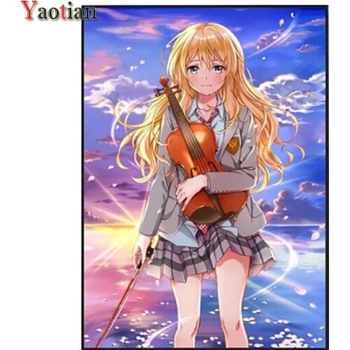 5D Diy Diamond Painting Cross Stitch Japan Animation Girl Violin full Square Diamond Embroidery Mosaic picture for room Decor