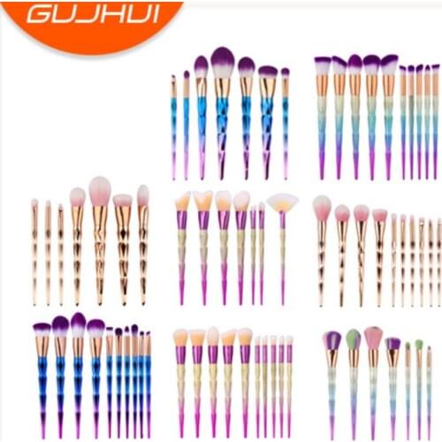 7pcs Diamonds Colourful Brushes Make Up Tool Set Powder Handle Makeup Brushes GUJHUI Pinceaux De Maquillage Foundation Brush