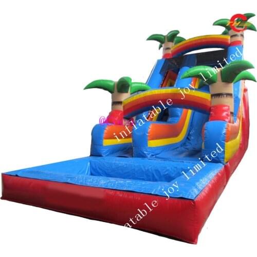 Free ship to sea port/cnf term,double lane giant inflatable water slide, comercial tropical inflatable big water slide with pool