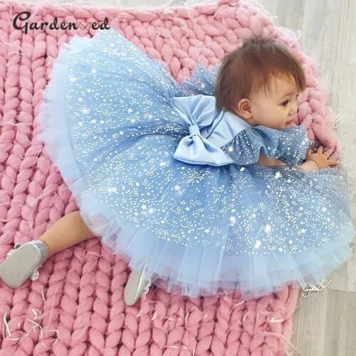 Glitter Ball Gown Girl Princess Dress Pink Puffy Girl Party Dress Crystal Beading Girl Pageant Dresses Christmas New Year