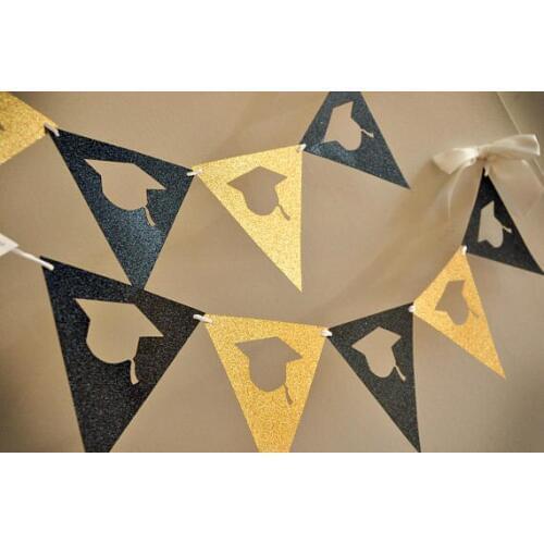 Glitter Graduation Bunting Banners Garlands Baby Shower Decoration School Class Party / Photo Prop