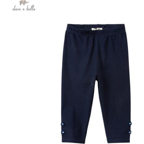DKD18058 dave bella summer 5Y-13Y kids girls fashion floral solid pants children boutique casual calf-length pants