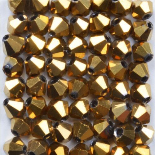 4mm 100pcs Gold Color Bicone Loose Spacer Beads Glass Crystal Faceted Rondelle Bead for Jewelry making
