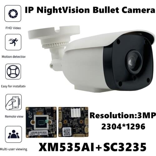 XM535AI+SC3235 IP Bullet Camera 3MP 2304*1296 6 Array LEDs Infrared IRC NightVision VMS XMEYE ONVIF Motion Detection Radiator