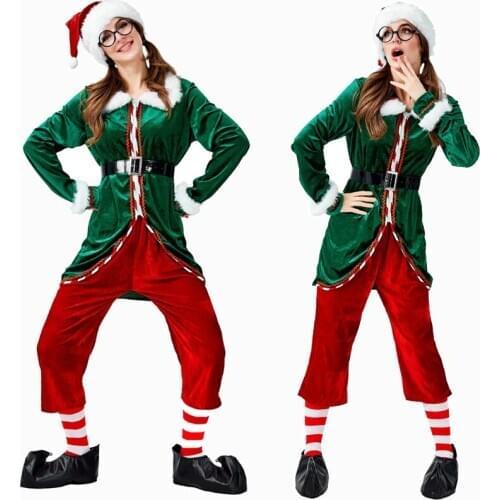 Deluxe Women Green Christmas Elf Costume Cosplay Halloween Costume For Adult Carnival Party Suit