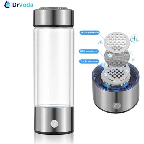 DrVoda Antioxidant ORP Hydrogen Water Generator Portable H2 Ionizer Bottle Machine 5th PEM membrane Detached Glass Cup