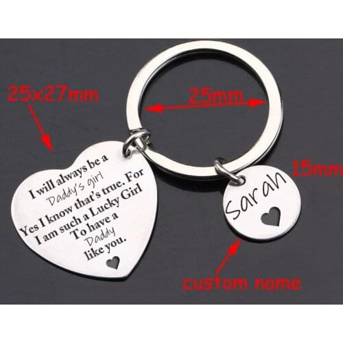 Stainless Steel Custom Daughter Name Daddy Gifts Heart Keychain Engraving: For I Am Such A Lucky Girl To Have A Daddy Like You