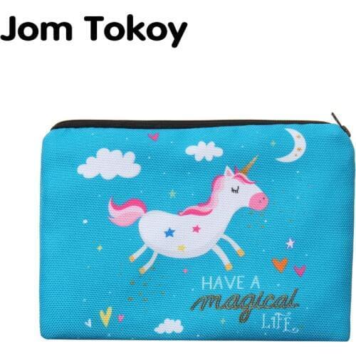 Jom Tokoy New blue unicorn Simple Square Cosmetic Bag 3D Printed Polyester Travell Makeup bags