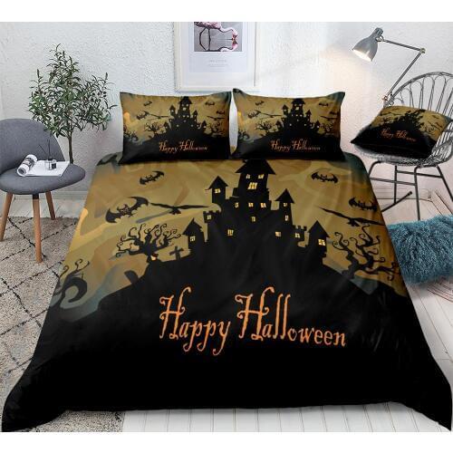 Halloween Duvet Cover Set Castle Quilt Cover Black Bedding Set King Dropship Bat Home Textiles Kids Girls Boys 3pcs Festival