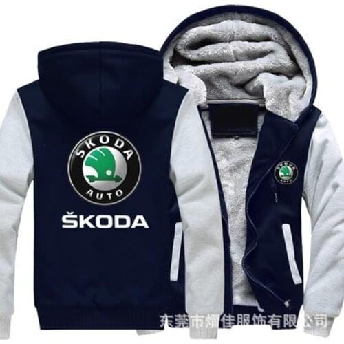 Winter Hoodies Men Skoda Logo Print Jacket Men Hoodies Thicken Warm Fleece cotton Zipper Raglan Coat Male Tracksuits F