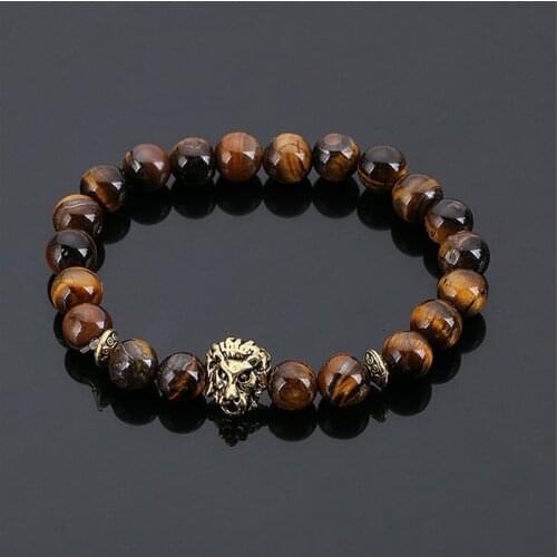 Hot sell Wholesale Leo Lion Head Bracelet Black Lava Stone Beaded Bracelets For Men Women