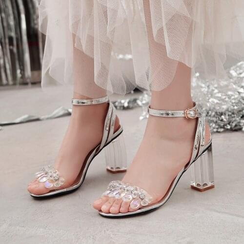 Fashion Women Sandals Women High Heels Round Toe Chunky Heel Sandals Summer Transparent Woman Pumps Designer Shoes 2021