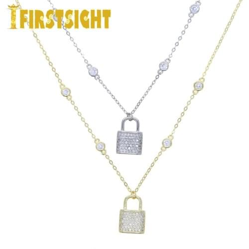 New 925 Sterling Silver Lock Pendant Necklace Cubic Zirconia 5A CZ Round Charm Choker Rock Punk Fashion Fine Jewelry For Women