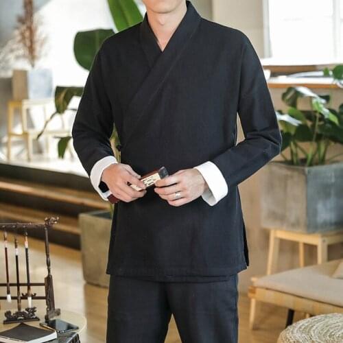 2021 Autumn Long Sleeve Hanfu Men Chinese Blouse Kung Fu Clothes Cotton Traditional Chinese Clothing For Men Shirt Male 30446