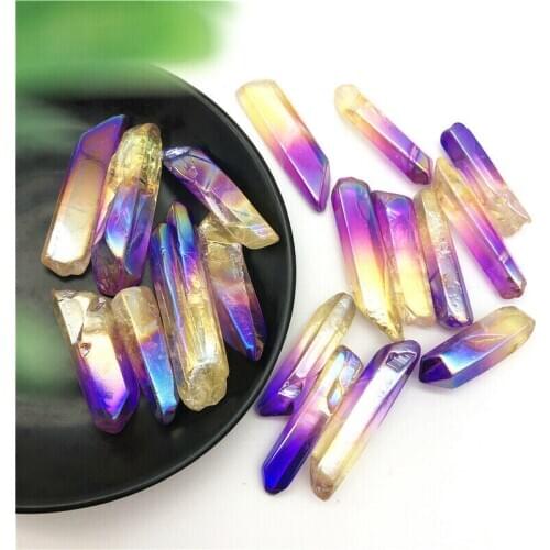 Drop Shipping 50g Electroplated Purple and Yellow Titanium Aura Lemurian Seed Quartz Crystal Stones Natural Stones and Crystals