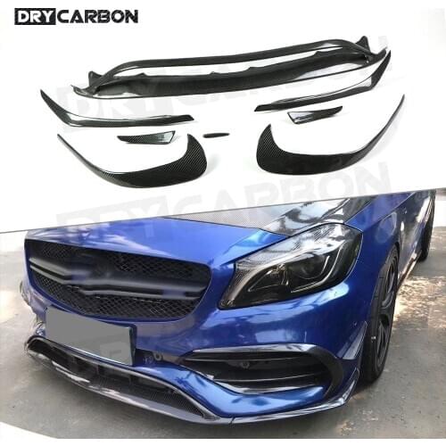 Front Bumper Splitter Diffuser Body kit For Benz A Class W176 A200 A250 A45 AMG Side Bumper Trims 2016-2019 Car Styling 8PCS