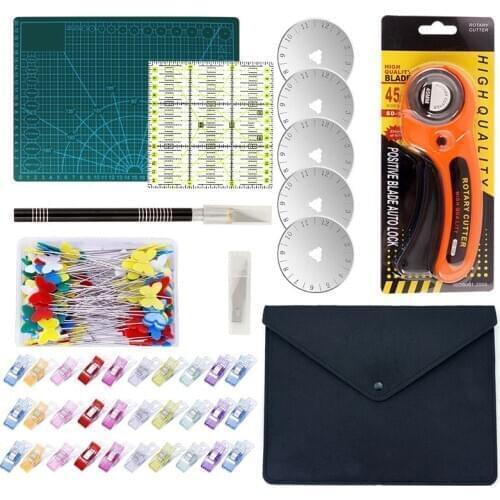 Rotary Cutter Kit Include Fabric Cutter,45mm-28mm Rotary Cutter,Bade,Tracing Wheel,Cutting Mat,Acrylic Ruler,Sewing Clips DIY