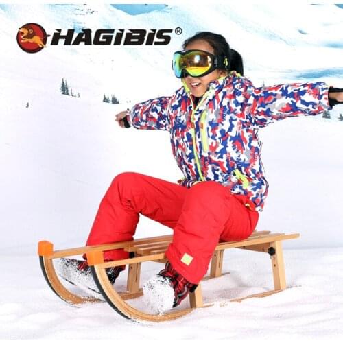 HAGIBIS Snow Sled, Outdoor Fold Snow Sledge, Beech Wooden Ski Beech Snow Sled