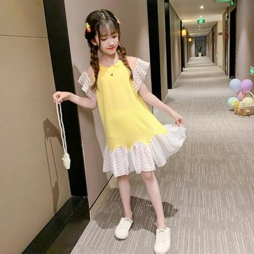 Girls Dresses For Kids Clothes Dot Pattern School Dresses Girls Short Sleeve Sundress Casual Style Children Clothes 6 8 10 Years