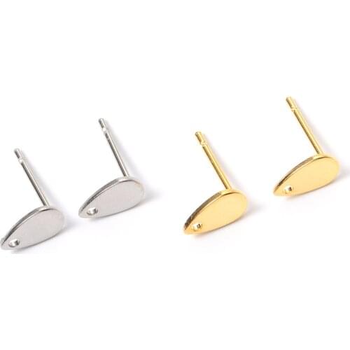 Stainless Steel Ear Post Stud Earrings Drop Shaped Gold/Silver Color Metal DIY Making Earrings Jewelry Findings 8mm x 5mm,30PCs
