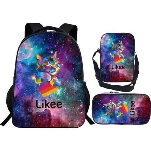 Russia LIKEE Video App School Bag 3pcs/set Double Layer Zipper Back Pack 3D Print Likee Backpack Heart Cat Bagpack Girls