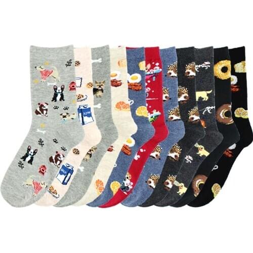 Creative Happy Socks Harajuku Cookies/Pizza/Egg Pattern Divertidos Pug Cute Socks Women Funny Chaussette Femme Sokken Skarpetki