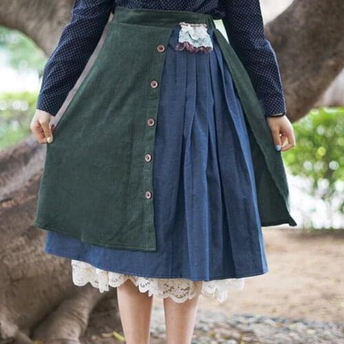 Vintage Mori Girl Elastic Waist Corduroy Cotton Skirt Forest Lady Loose Classical Spring Skirtd for Women Casual Faldas Mujer