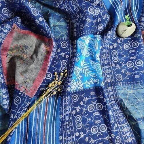 High end natural pure ramie fabrics Patched Bohemian style tissu Advanced custom cheongsam dress robe shirt patchwork