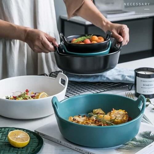 Japanese ceramic binaural baking bowl microwave oven special bowl cheese baked rice plate household creative tableware soup bowl