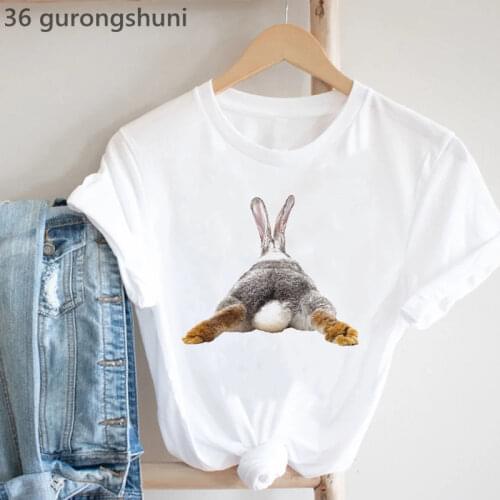 2019 Cute Rabbit Chubby Butt animal printed tshirt women vogue funny tshirt femme summer tops harajuku shirt female t-shirt