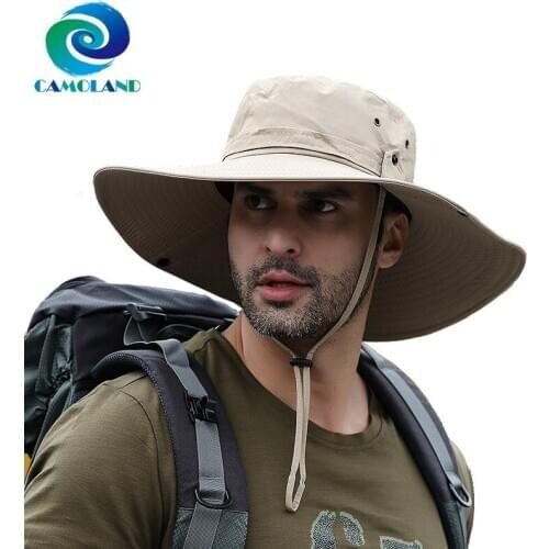 CAMOLAND Hot Sale Waterproof Bucket Hat Men Summer Anti UV Sun Hats Outdoor Fishing Hiking Boonie Caps Long Wide Brim Beach Cap