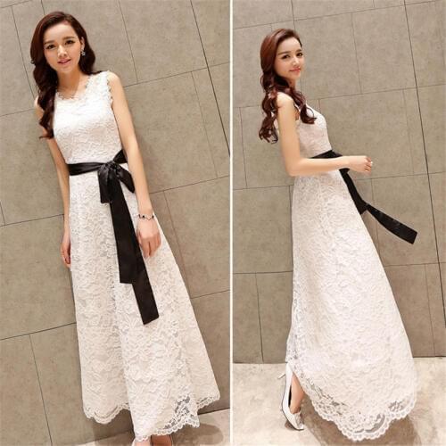 2019 Spring Sexy Women Lace Dresses Hollow Out Sleeveless Tank Dress Patchwork Casual Slim Office Party Long Dress Vestidos 194