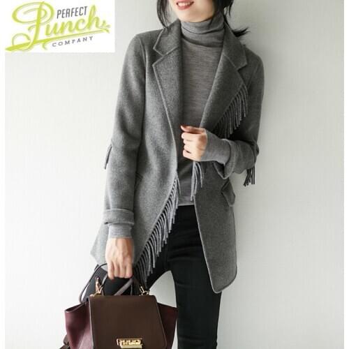 Wool Coat Women 100% Clothes 2021 Spring Jacket Tassel Korean Fashion Overcoat Elegant Abrigos Para Mujer WT122079VL KJ5157